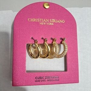 CHRISTIAN SIRIANO NEW YORK HOOP EARRINGS GOLD TONE CUBIC ZICORNIA